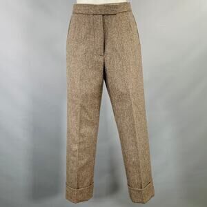 THOM BROWNE Size 2 Brown Olive Wool Herringbone Flat Front Dress Pants